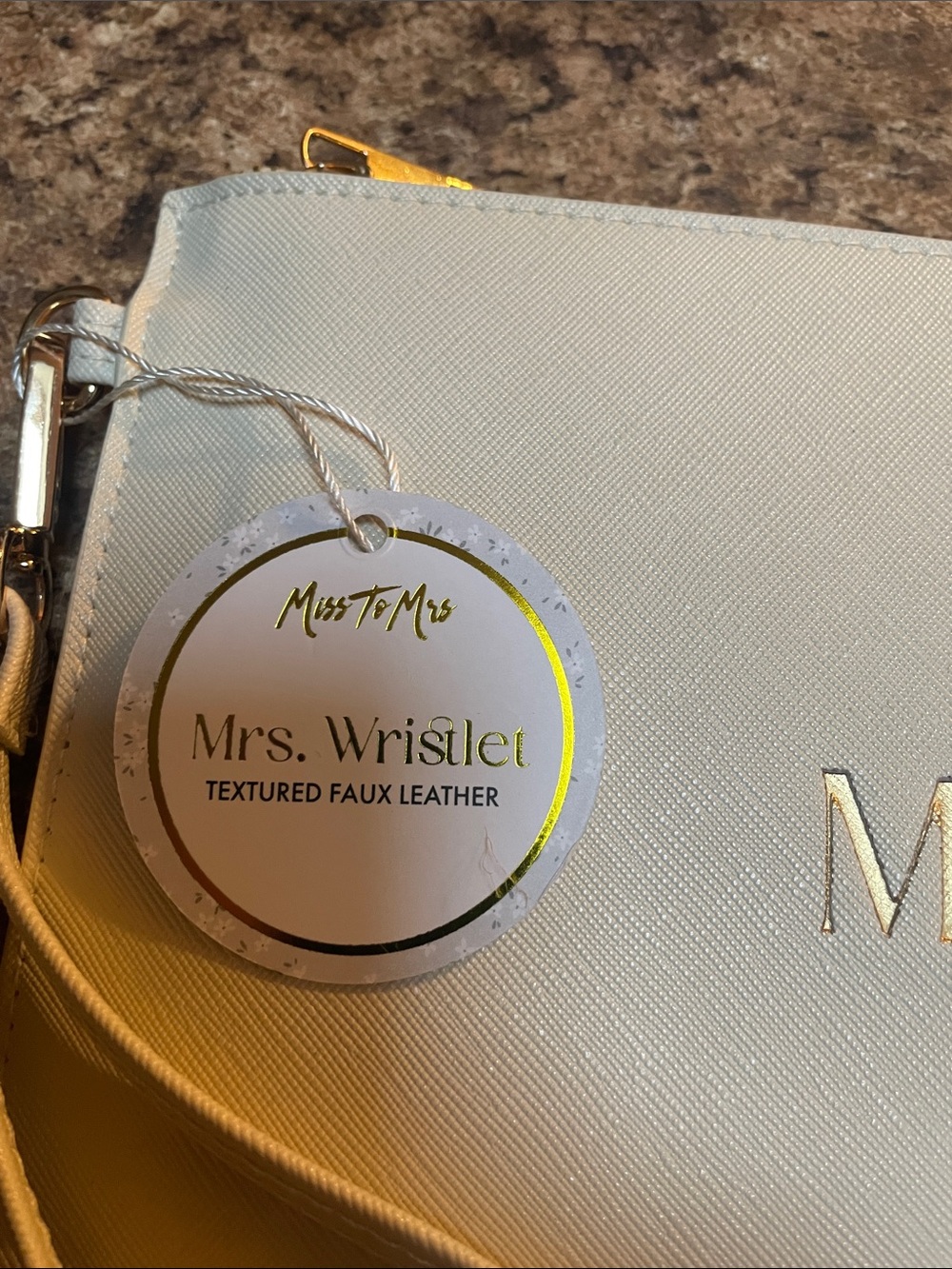 Mrs.Textured Faux Leather Wristlet — Cream NWT - Picture 2 of 4